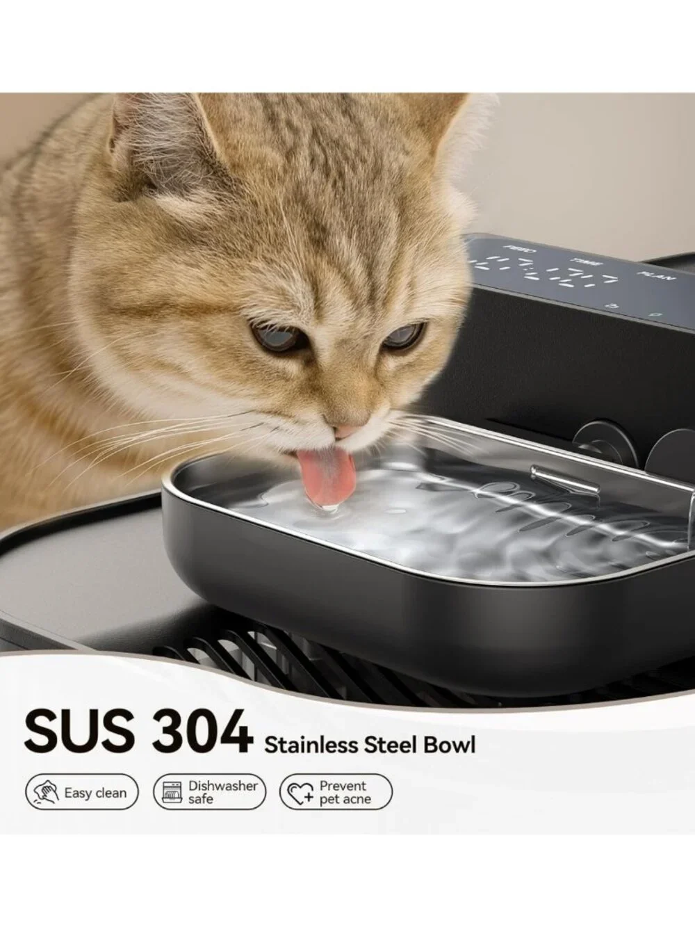Stainless Steel Wireless Cat & Dog Water Fountain, 3.5L, Wastewater Separation